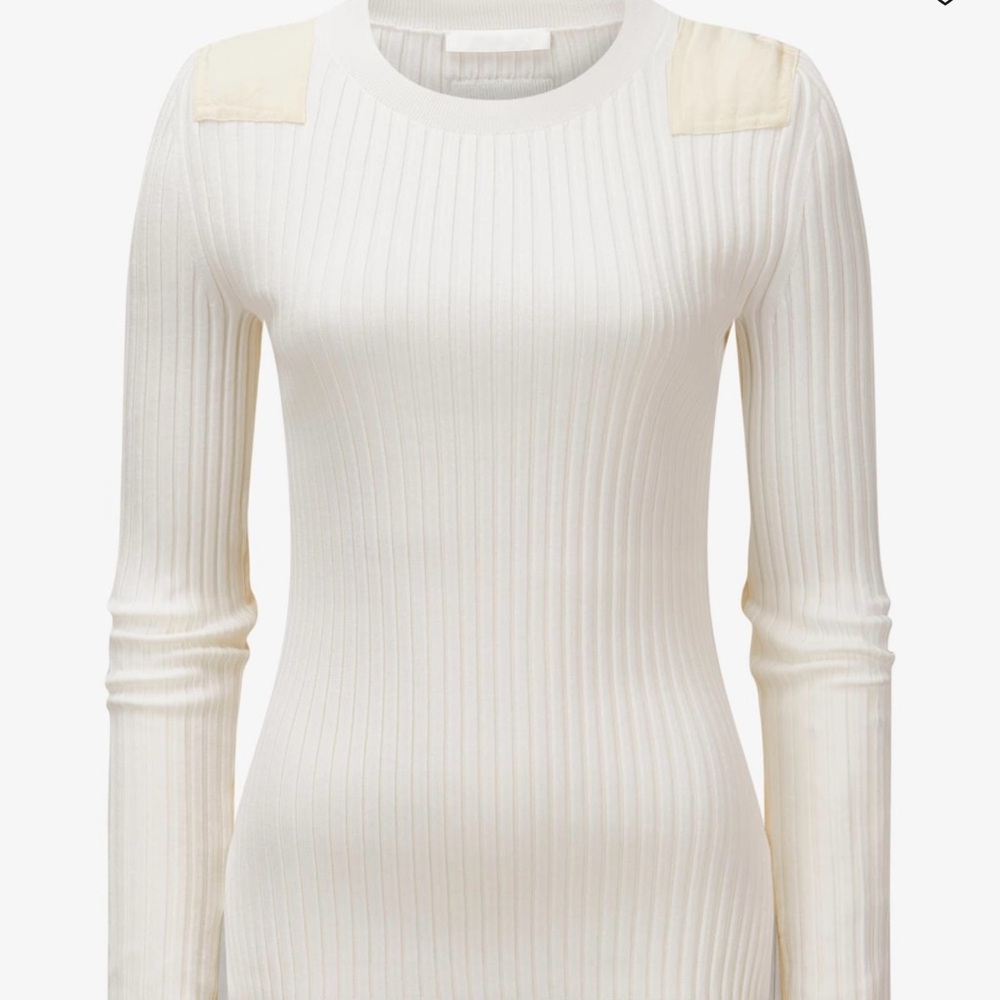 Helmut Lang Cream Ribbed Long Sleeve Wool Blend Top Sweater size S